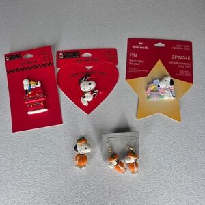 Hallmark Peanuts Snoopy Jewelry Womens Holiday Pins Earrings Halloween Easter
